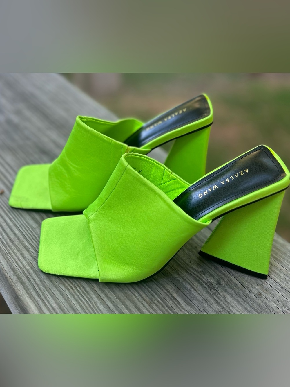 Azalea Wang Neon Green Block Heel Mules